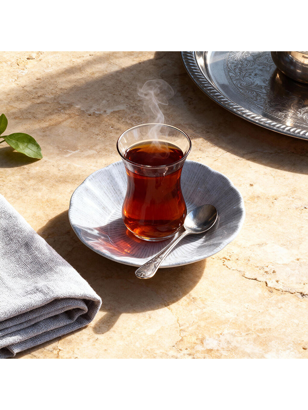 Ekru Acem 6 Parça 10 cm Porselen Çay Tabağı Seti-1