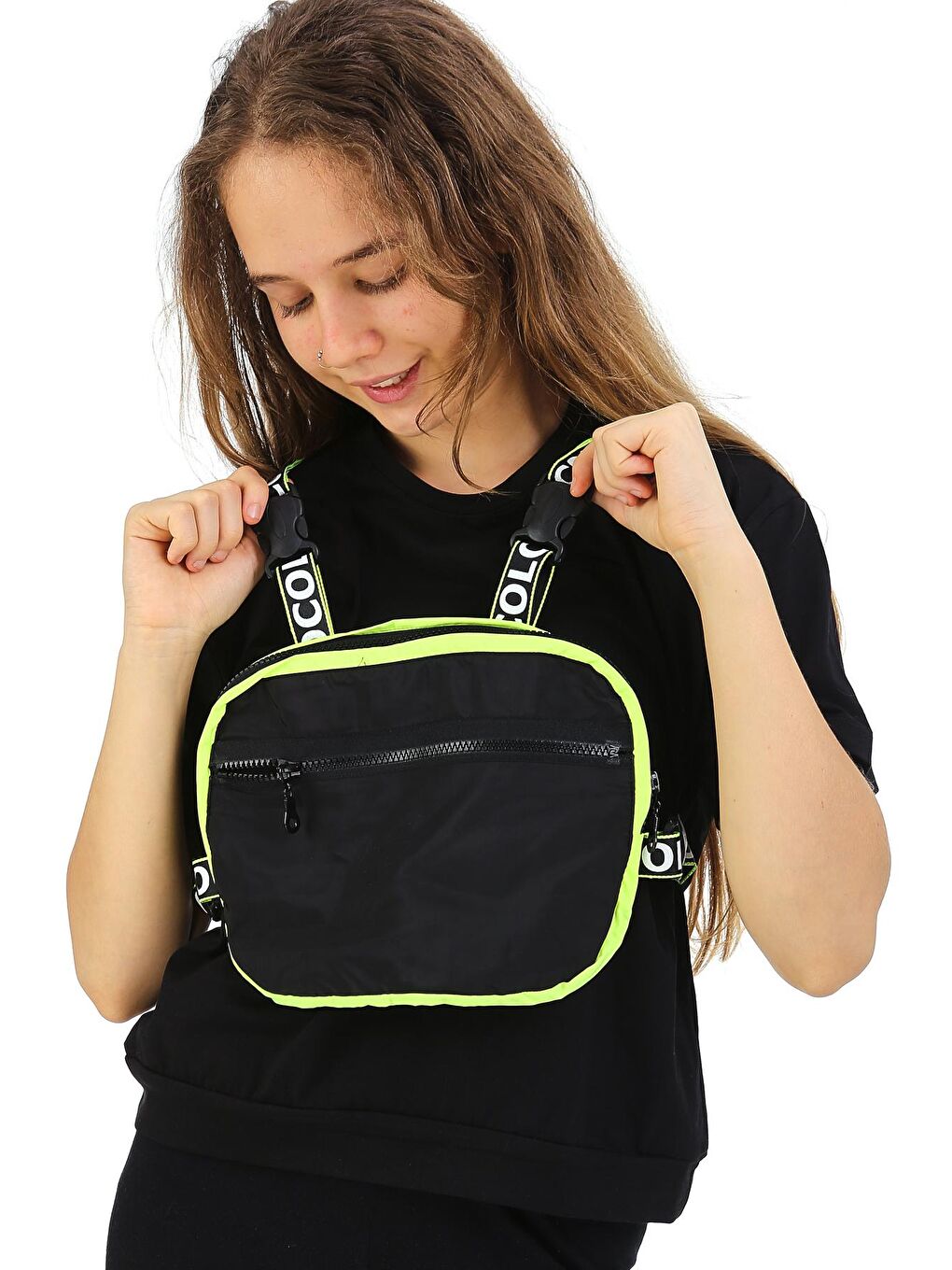 Siyah Kız Çocuk Çantalı T-shirt 10-15 Yaş 13868-2