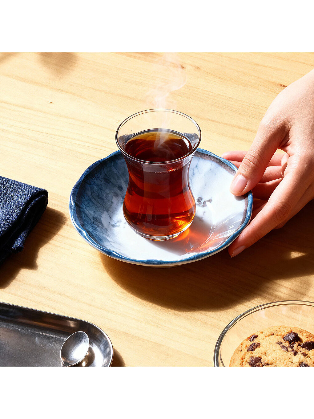 Ekru Acem 6 Parça 10 cm Porselen Çay Tabağı Seti-3