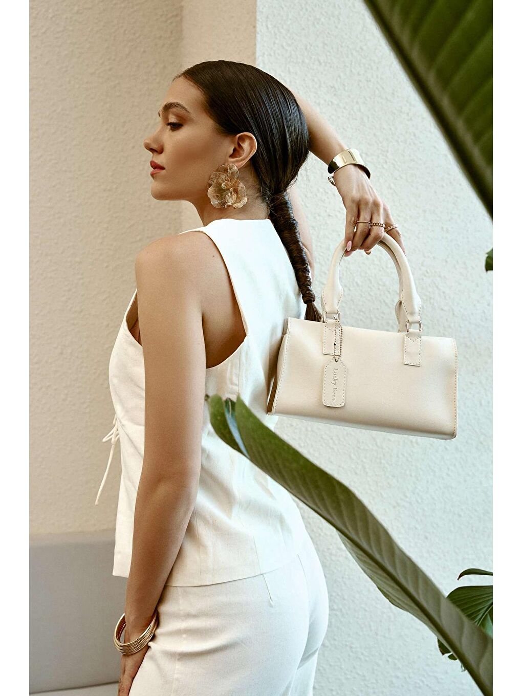 Ekru Vivien Kadın El ve Omuz Çantası-2