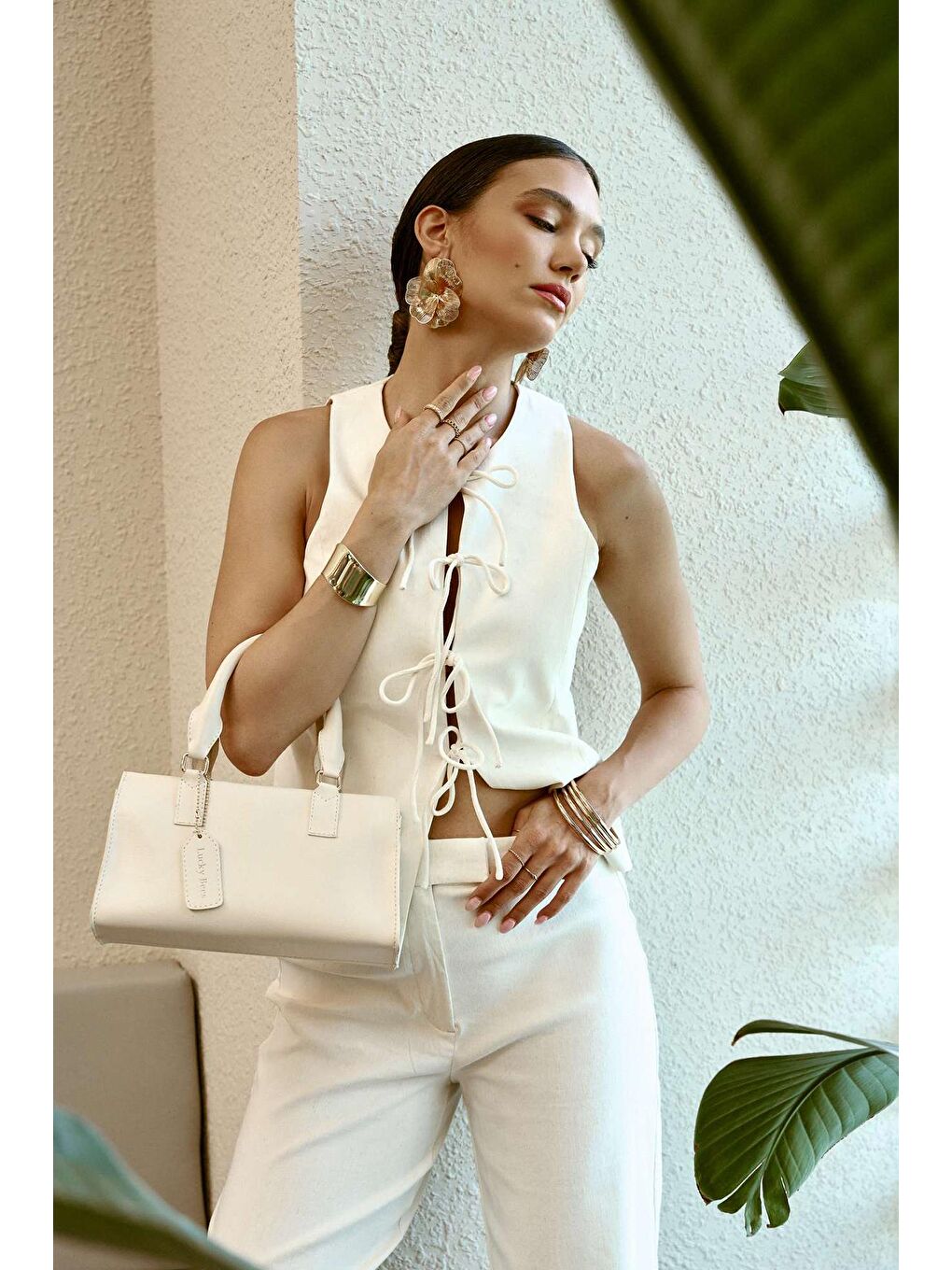 Ekru Vivien Kadın El ve Omuz Çantası-4