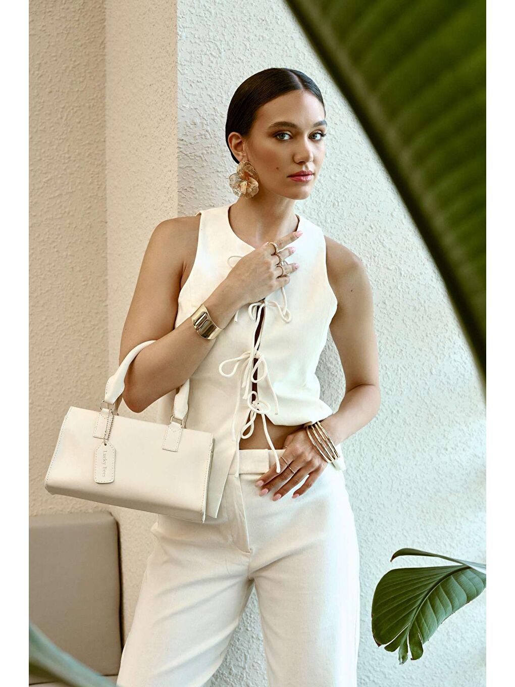 Ekru Vivien Kadın El ve Omuz Çantası-6