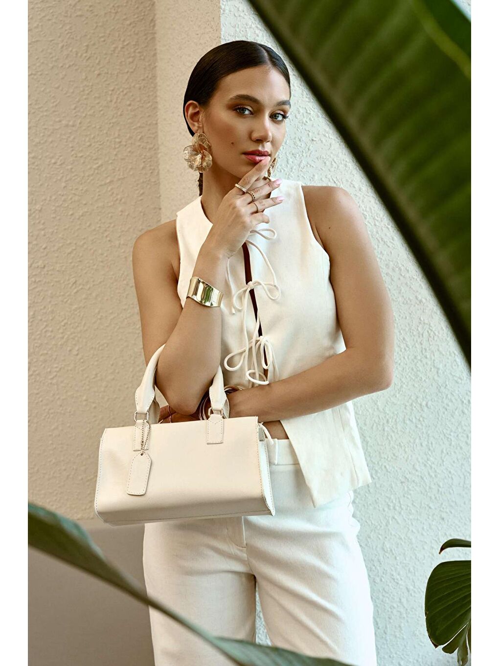 Ekru Vivien Kadın El ve Omuz Çantası-8