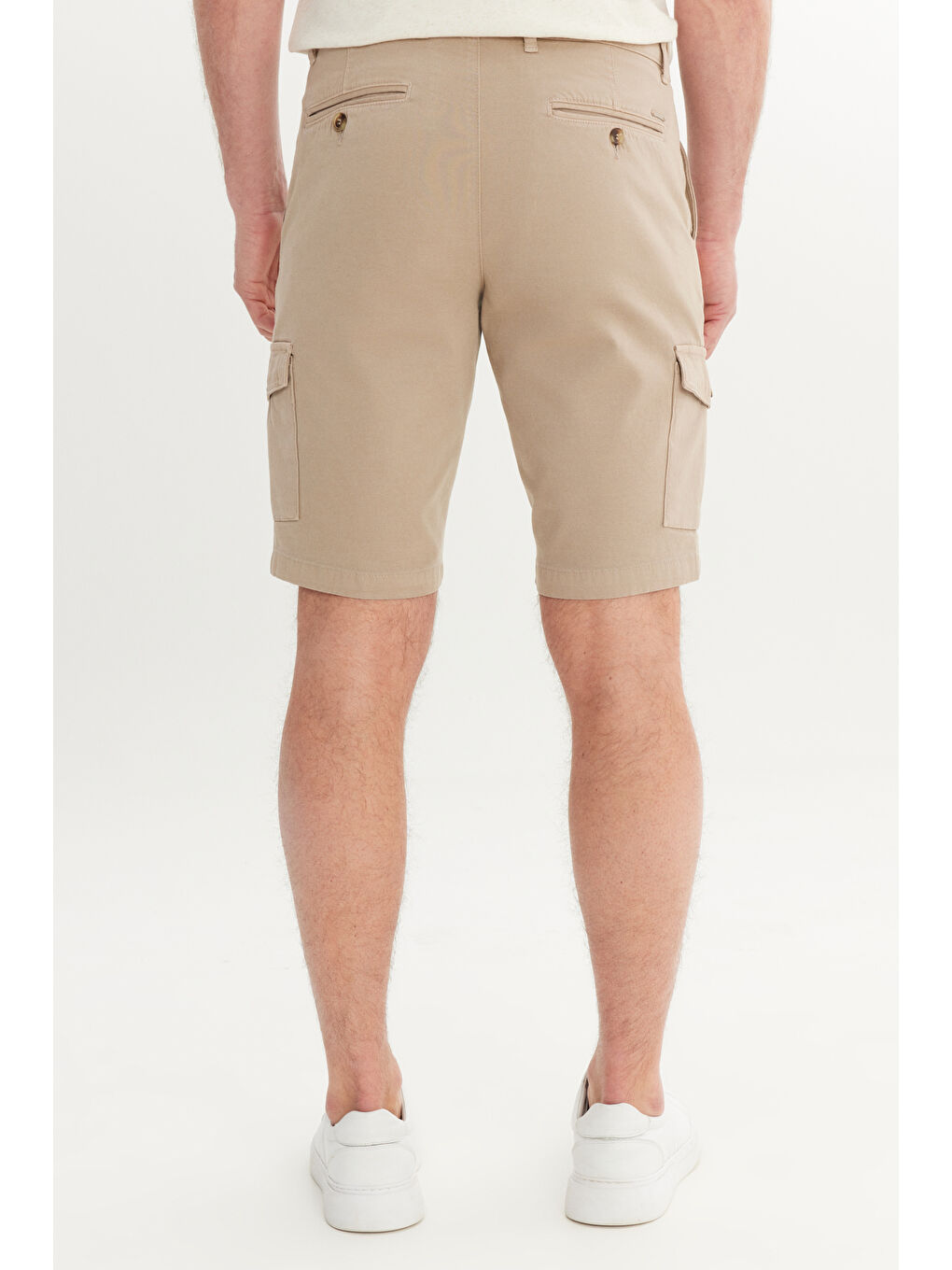 Bej Erkek Vizon Slim Fit Dar Kesim Pamuklu Esnek Yan Cepli Şort-4