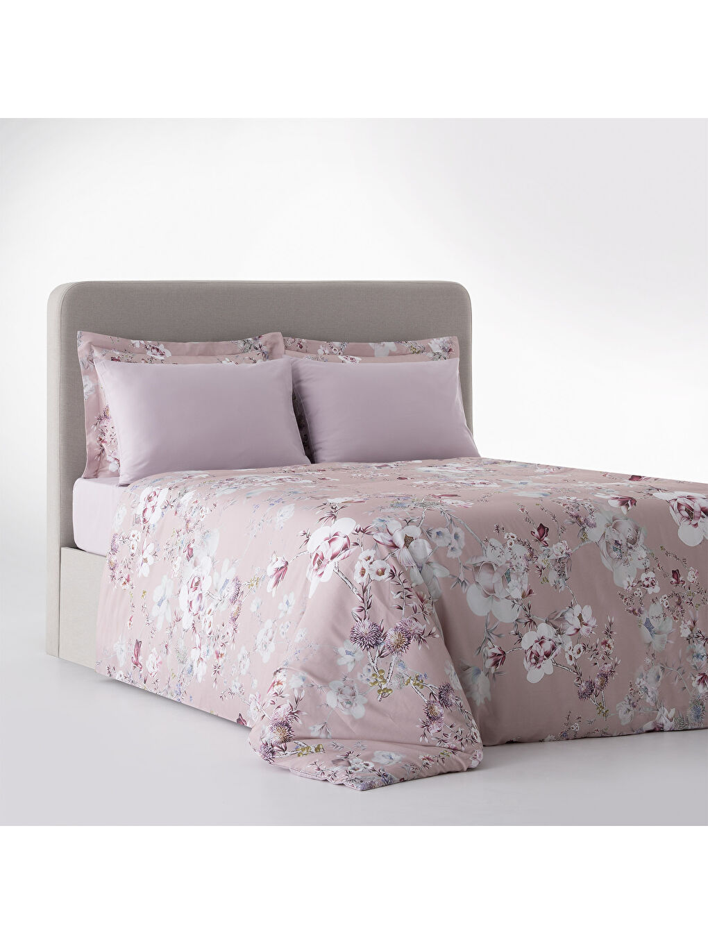 Pembe Bloomy Çiçek Senfonisi Çift Kişilik %100 Ege Pamuğu Nevresim Takımı - Çarşaflı - 4 Yastıklı Pudra-1