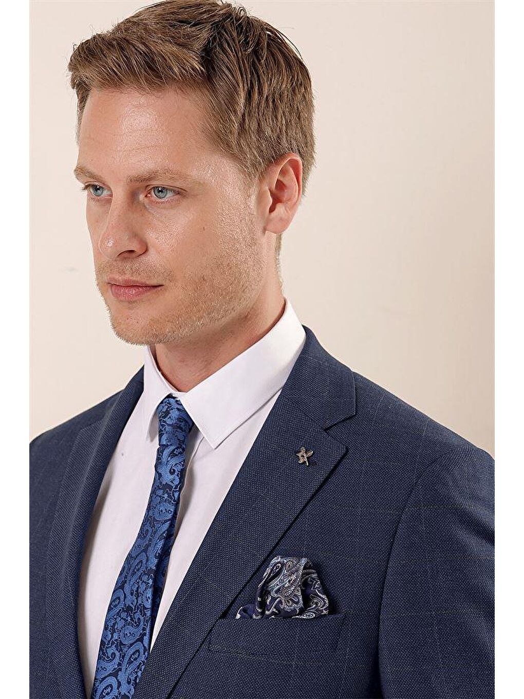Lacivert Kareli Mono Yaka Astarlı 6 Drop Comfort Fit Rahat Kesim Klasik Takım 1001230157-8