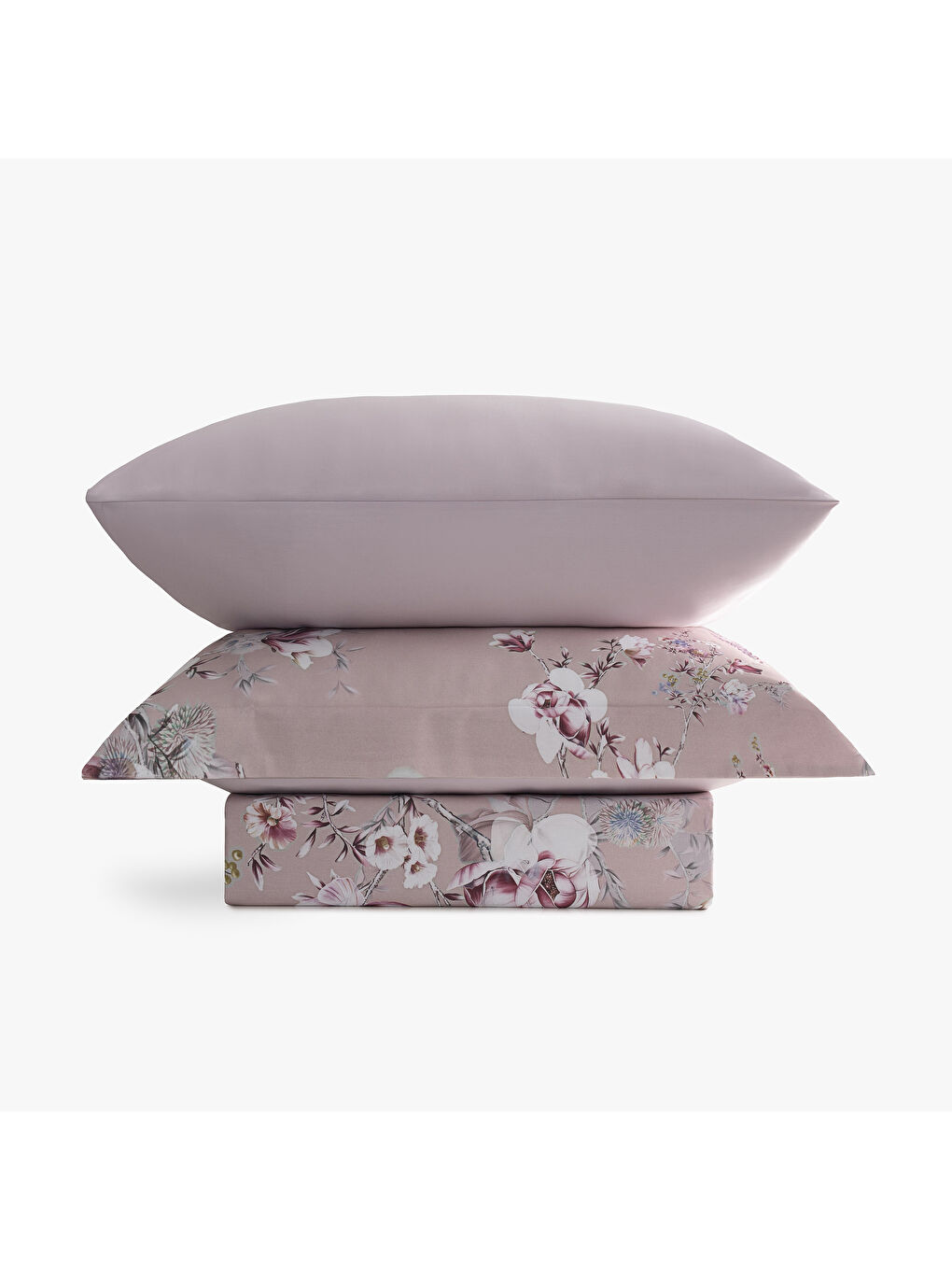 Pembe Bloomy Çiçek Senfonisi Çift Kişilik %100 Ege Pamuğu Nevresim Takımı - Çarşaflı - 4 Yastıklı Pudra-2