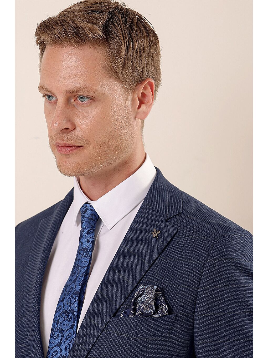 Lacivert Kareli Mono Yaka Astarlı 6 Drop Comfort Fit Rahat Kesim Klasik Takım 1001230157-9