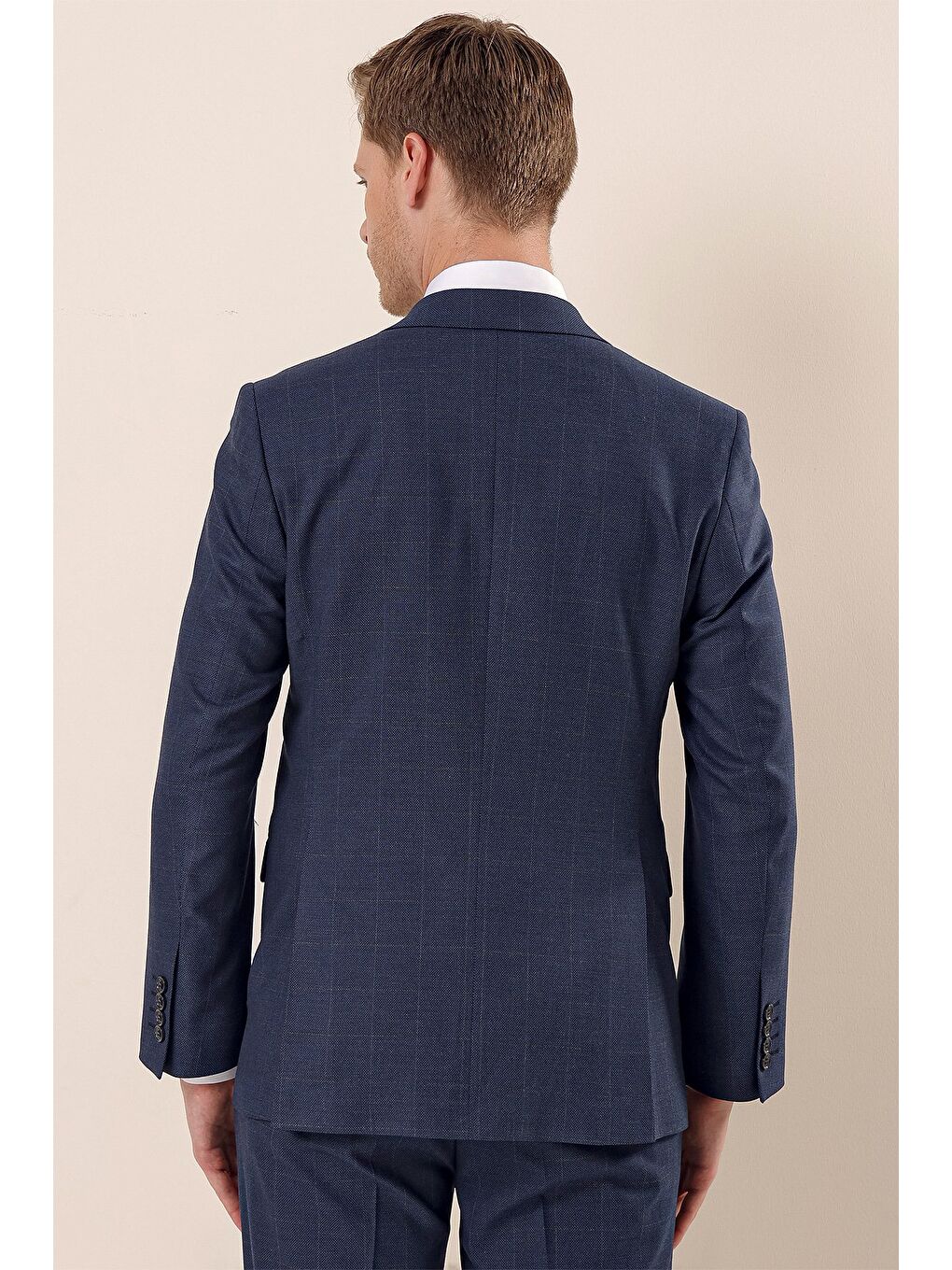 Lacivert Kareli Mono Yaka Astarlı 6 Drop Comfort Fit Rahat Kesim Klasik Takım 1001230157-11