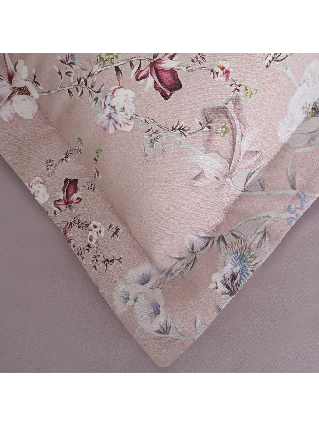Pembe Bloomy Çiçek Senfonisi Çift Kişilik %100 Ege Pamuğu Nevresim Takımı - Çarşaflı - 4 Yastıklı Pudra-4