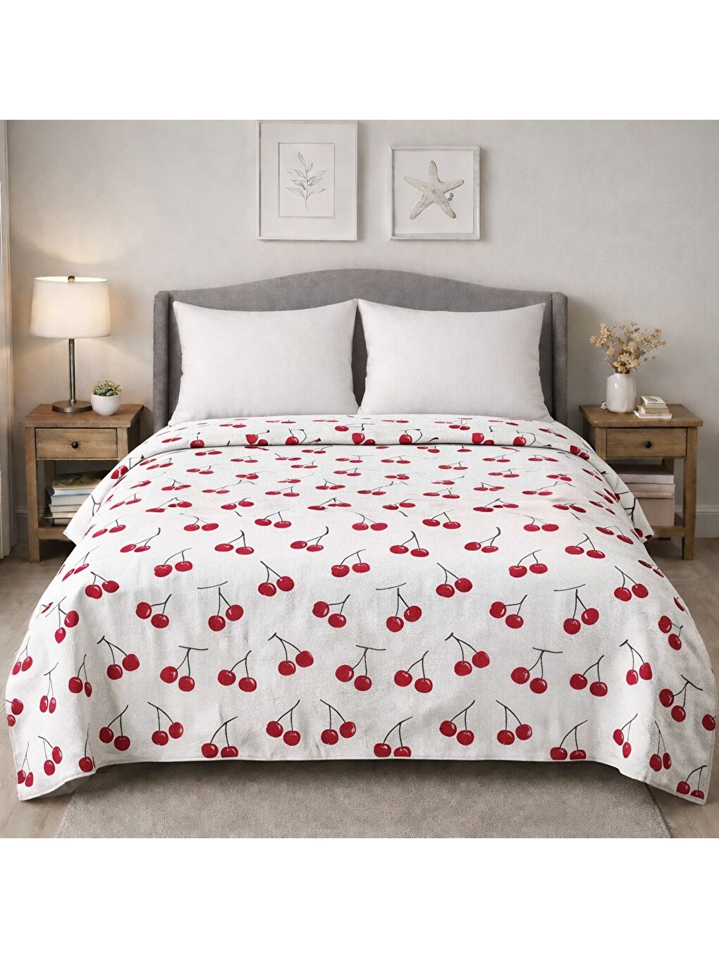 Kırmızı King size Desenli Pike Yatak Örtüsü Çift Kişilik 240x260 cm