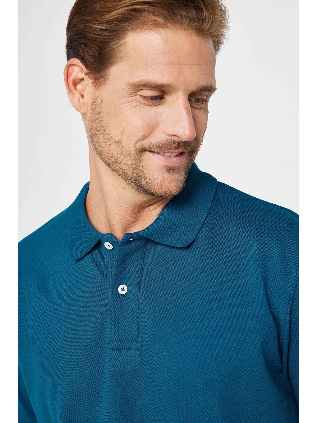 Erkek Klasik Fit Rahat Kesim %100 Pamuk Düz Pike İndigo Polo Yaka Tişört-2