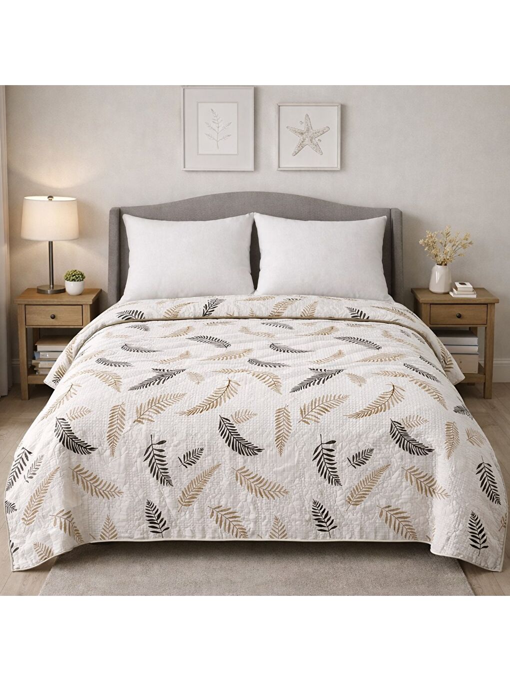 Ekru King size Desenli Pike Yatak Örtüsü Çift Kişilik 240x260 cm