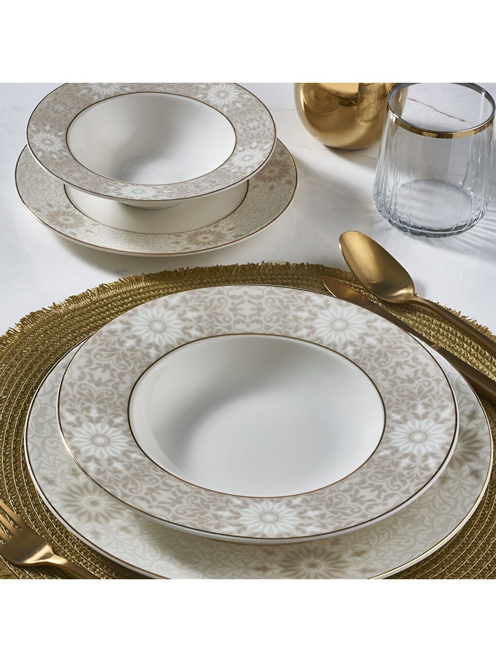 Ekru 85 Parça Yuvarlak Bone Yemek Takımı - 6132-1