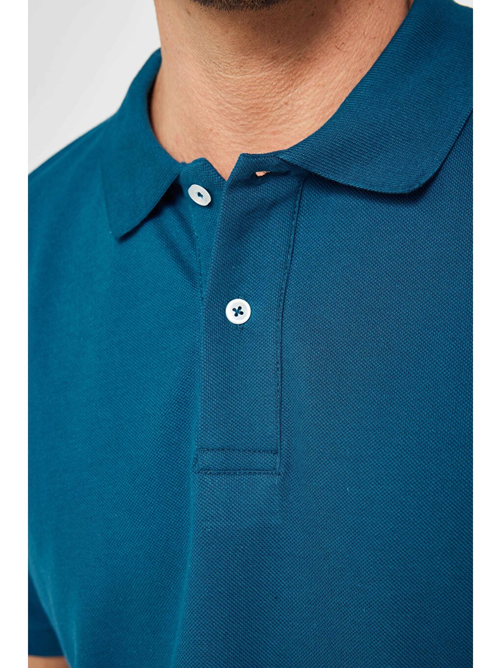 Erkek Klasik Fit Rahat Kesim %100 Pamuk Düz Pike İndigo Polo Yaka Tişört-3