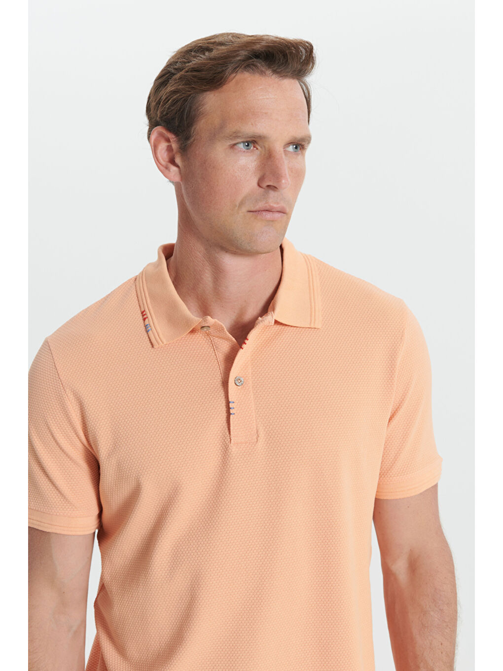 Erkek Açık Turuncu Slim Fit Dar Kesim Polo Yaka Düz Pamuklu Tişört-2
