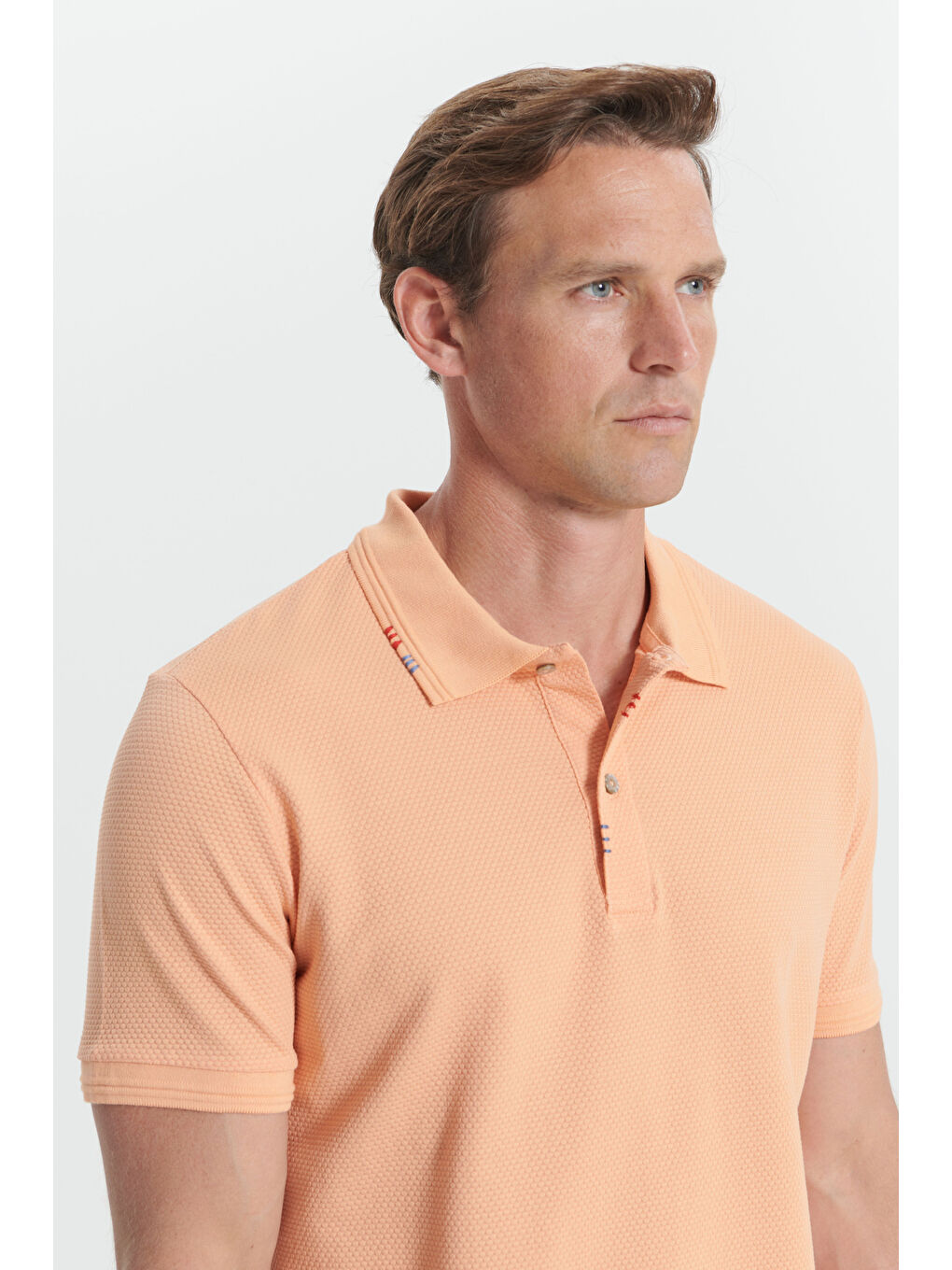 Erkek Açık Turuncu Slim Fit Dar Kesim Polo Yaka Düz Pamuklu Tişört-3