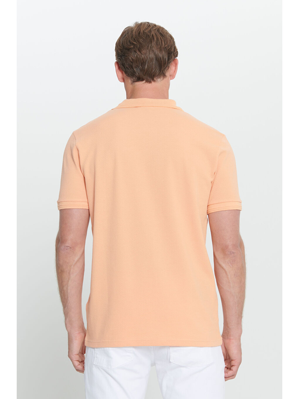 Erkek Açık Turuncu Slim Fit Dar Kesim Polo Yaka Düz Pamuklu Tişört-4