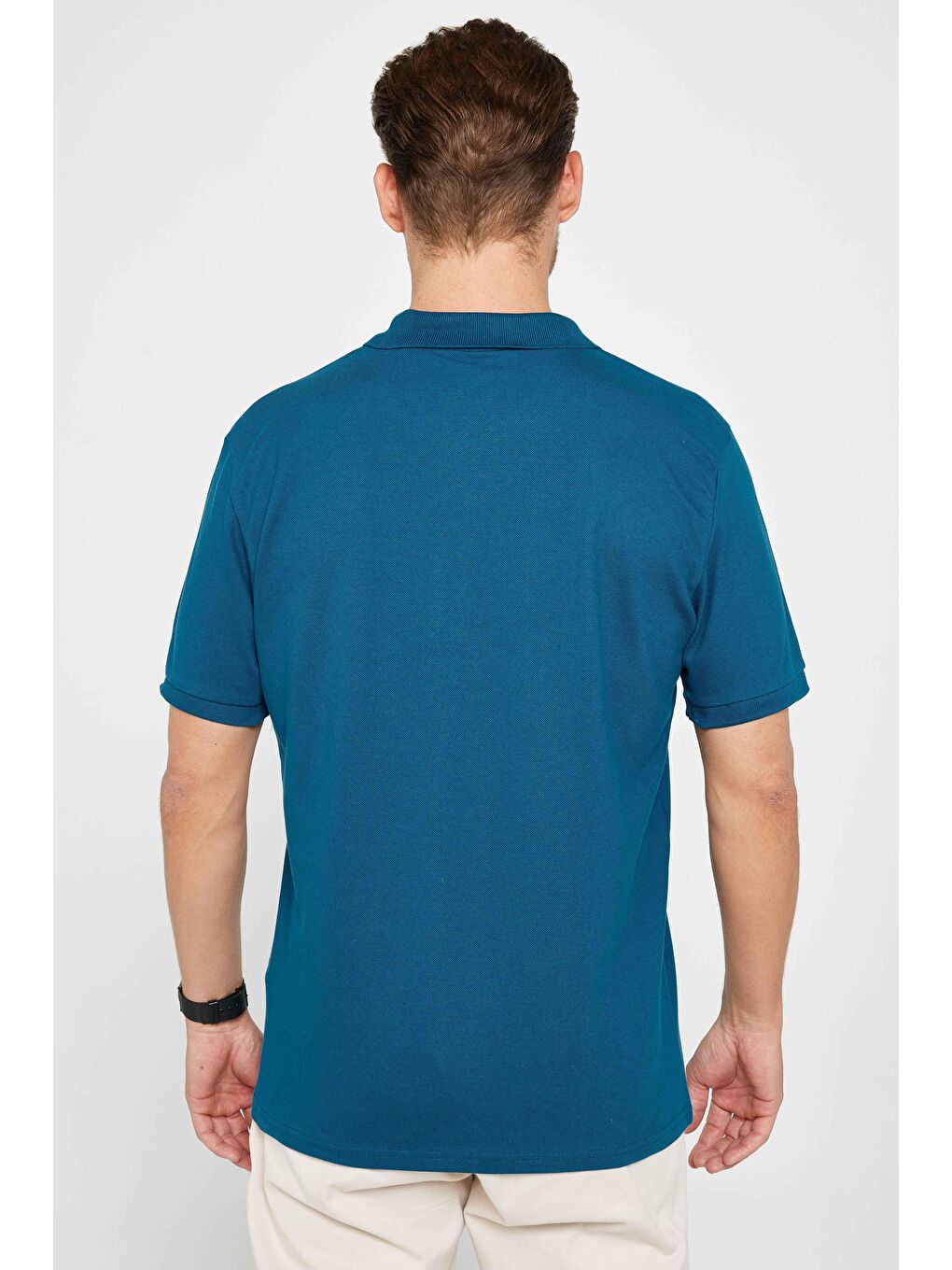 Erkek Klasik Fit Rahat Kesim %100 Pamuk Düz Pike İndigo Polo Yaka Tişört-4