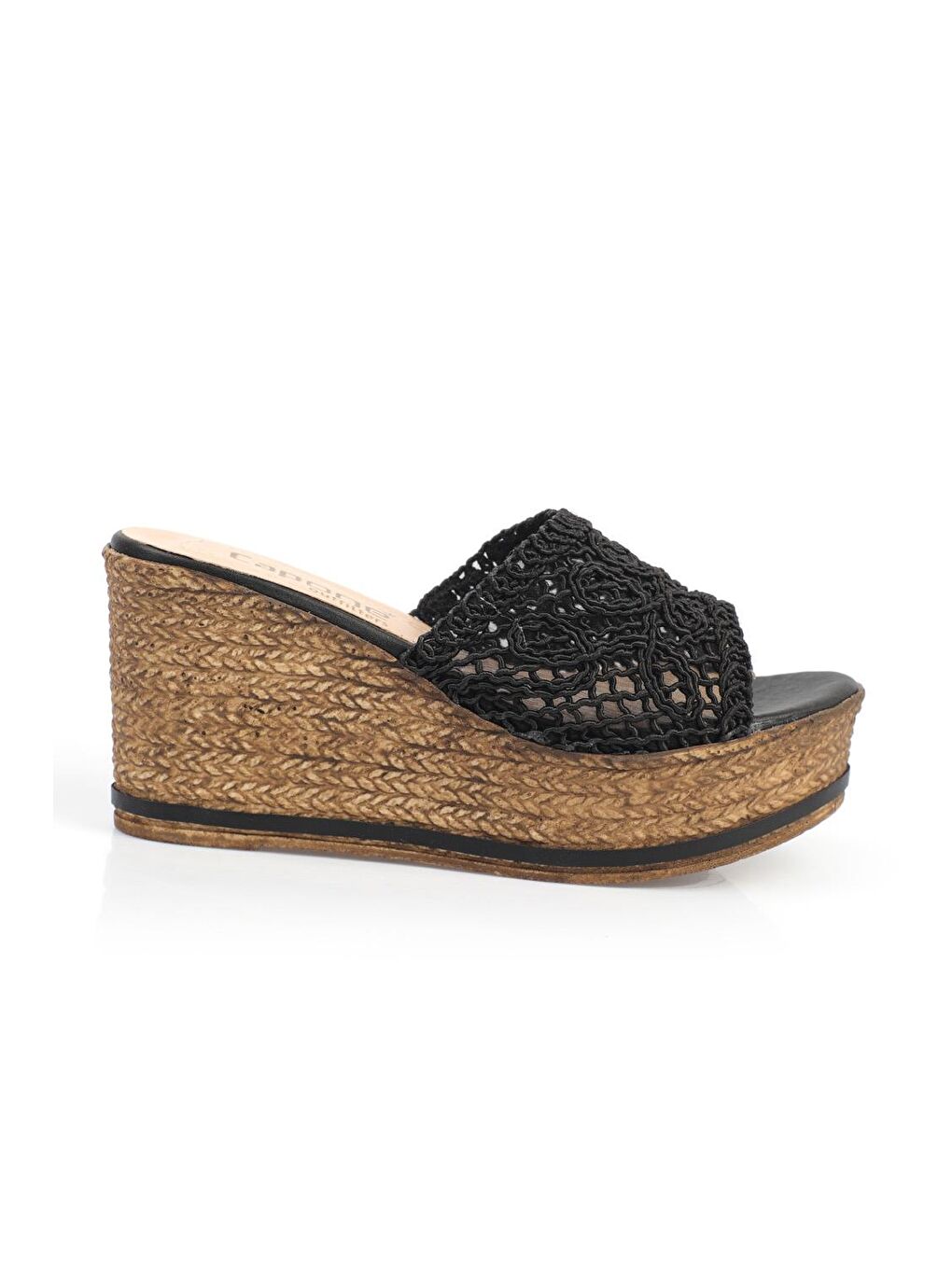 Siyah Dolgu Topuk Dantelli Kadın Terlik-2