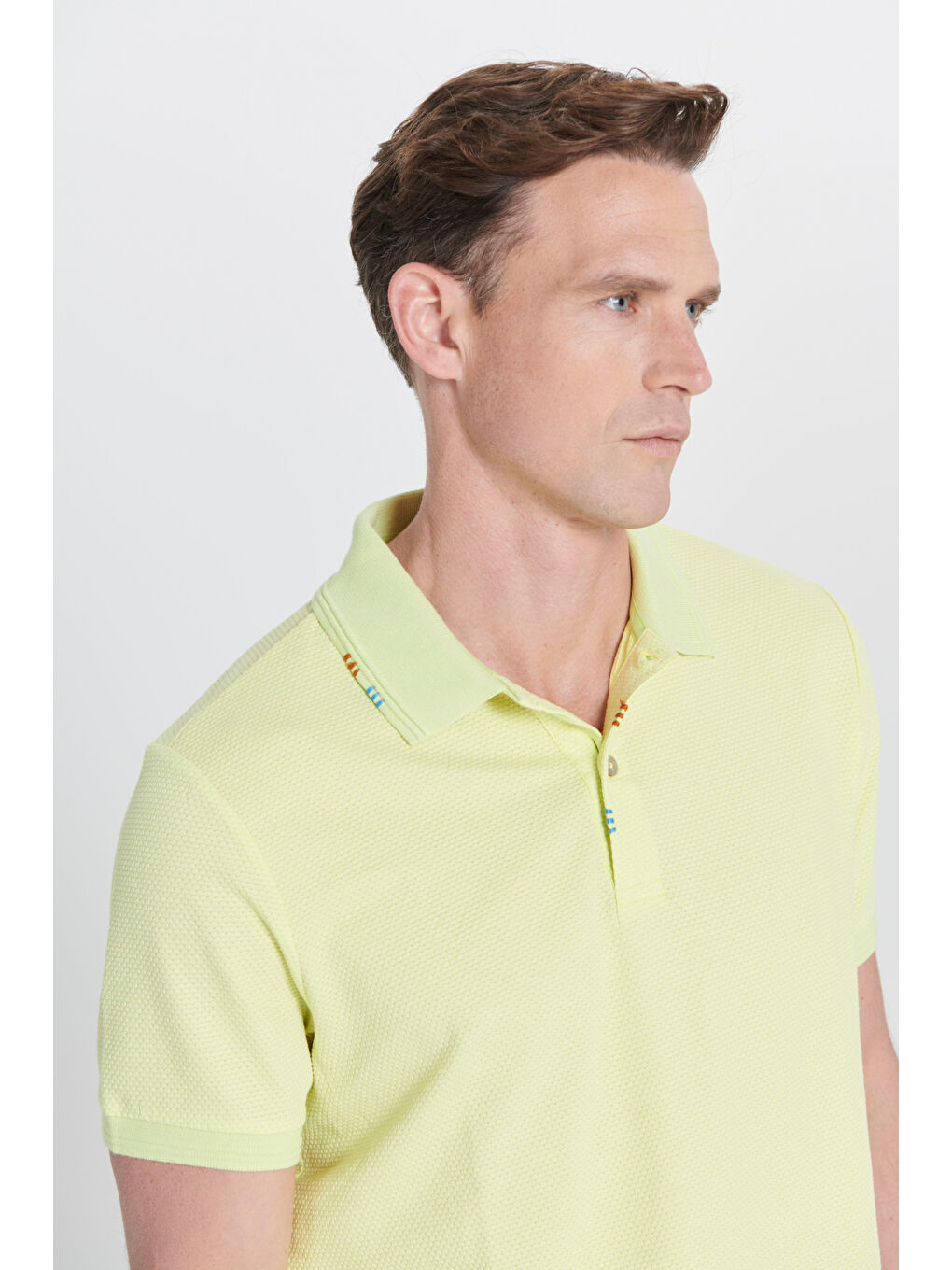 Erkek Fıstık Yeşil Slim Fit Dar Kesim Polo Yaka Düz Pamuklu Tişört-4