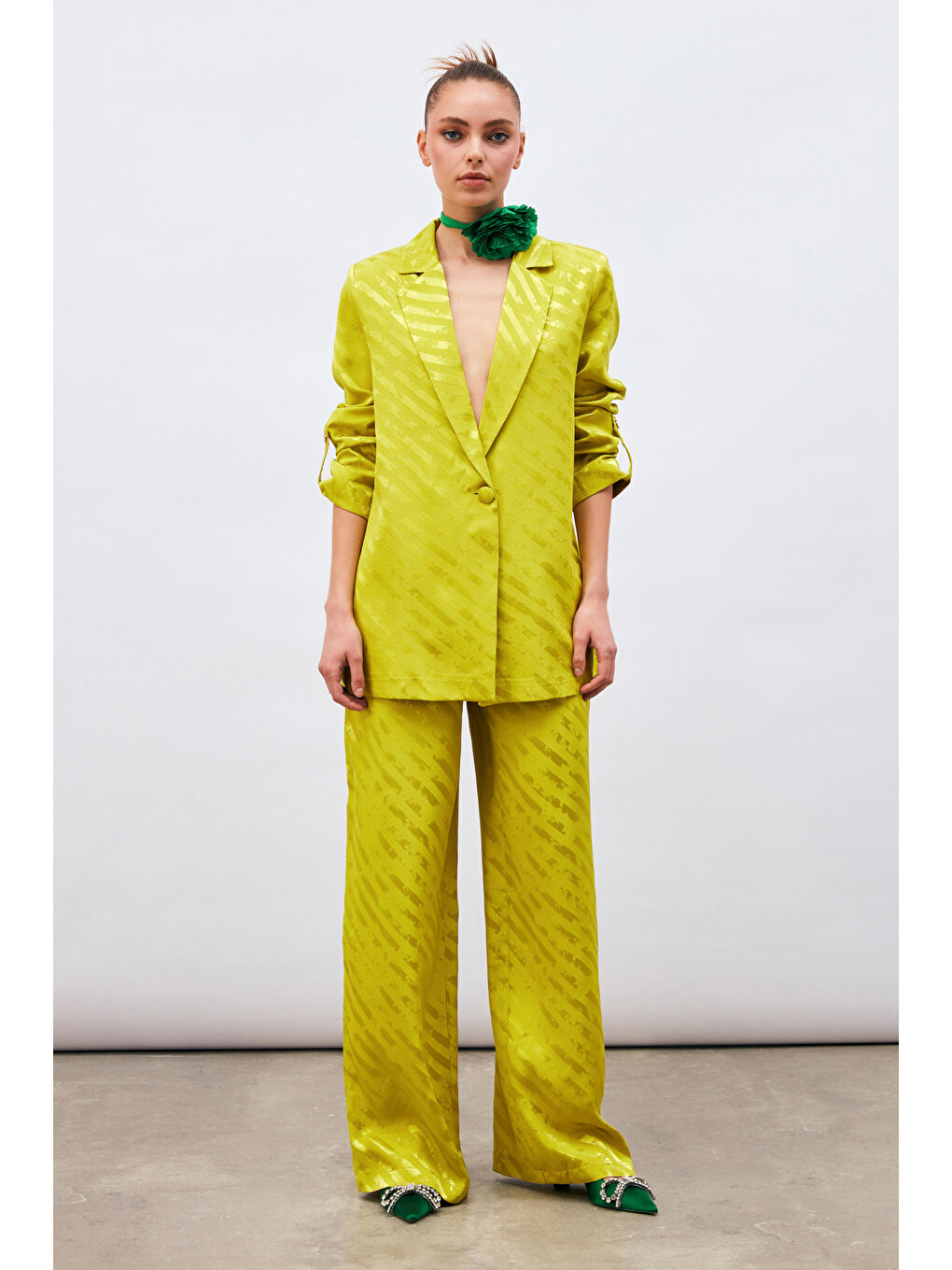 Desenli Salaş Pantolon - Yağ Yeşili