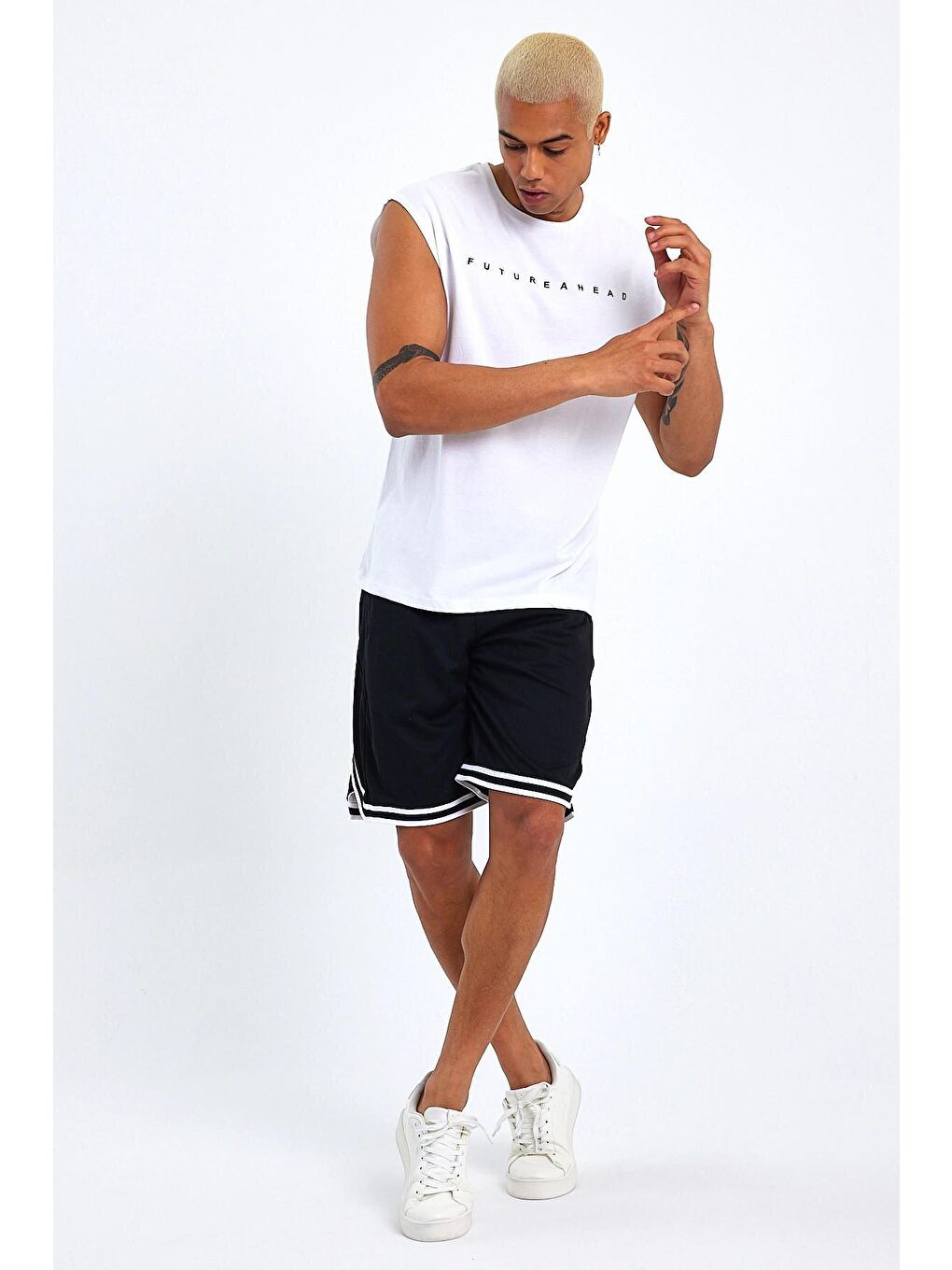 Beyaz Erkek Bisiklet Yaka Regular Fit Baskılı Tişort SPR23AT344