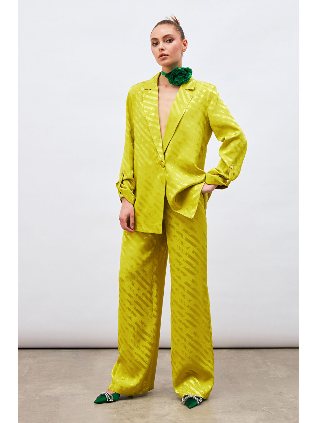 Desenli Salaş Pantolon - Yağ Yeşili-1