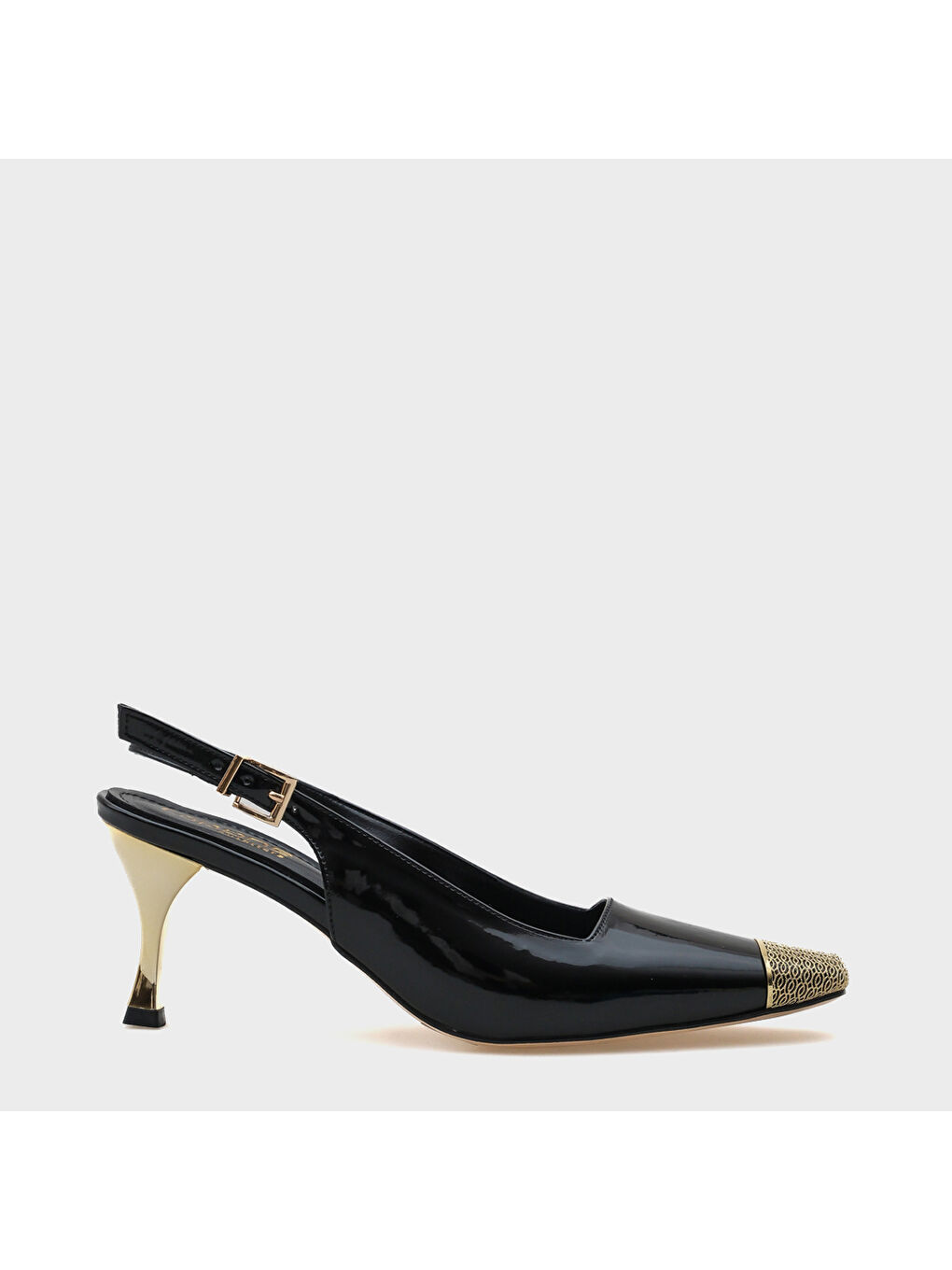 Siyah Samantha Arkası Açık Küt Burun Aksesuarlı Orta Topuklu Kadın Ayakkabı-1