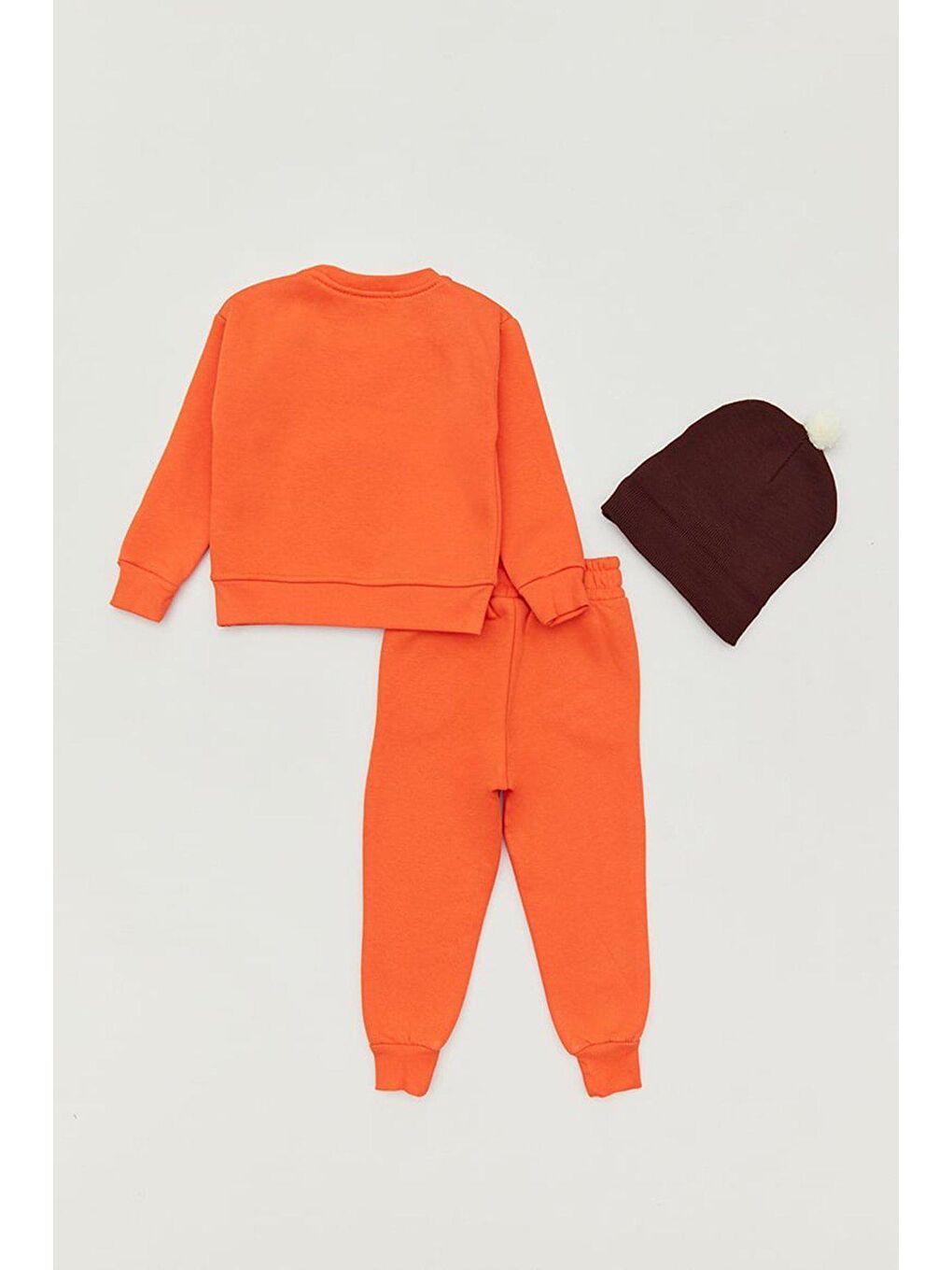 Turuncu Baskılı Şapkalı Unisex Çocuk Eşofman Takımı-1