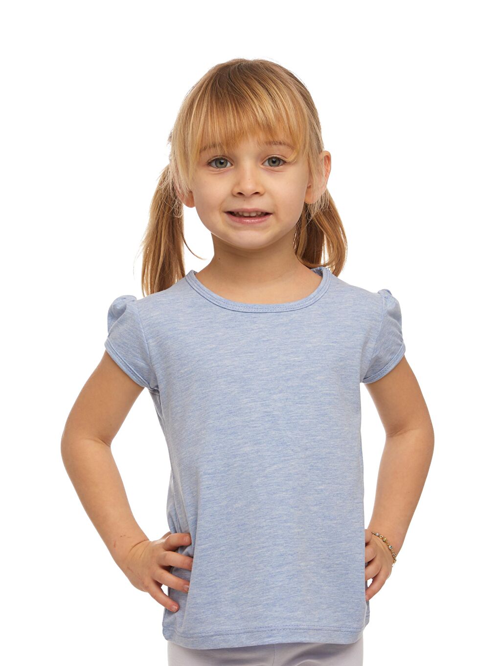 Mavi Melanj Kız Çocuk Kısa Kollu Basıc Tişört
