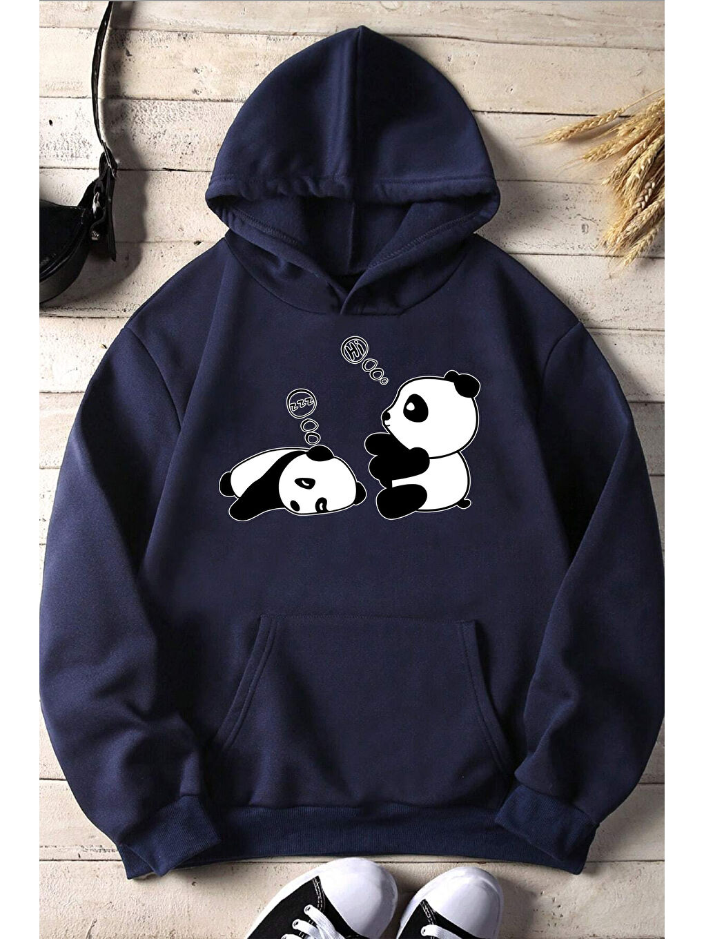 uyguntarz Lacivert Unisex Panda Baskılı Oversize Sweatshirt