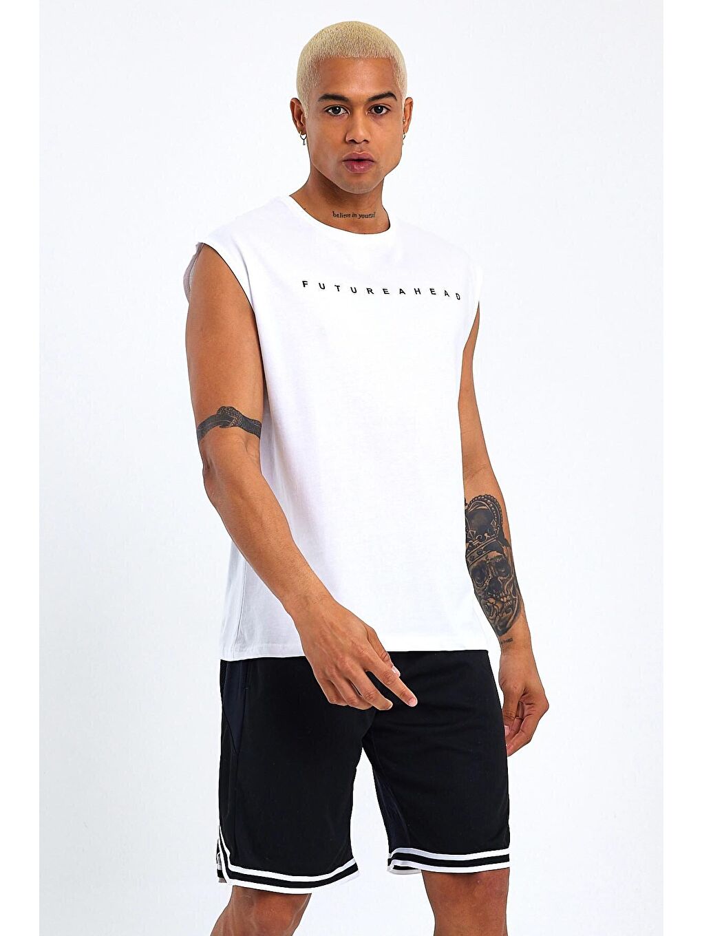 Beyaz Erkek Bisiklet Yaka Regular Fit Baskılı Tişort SPR23AT344-4