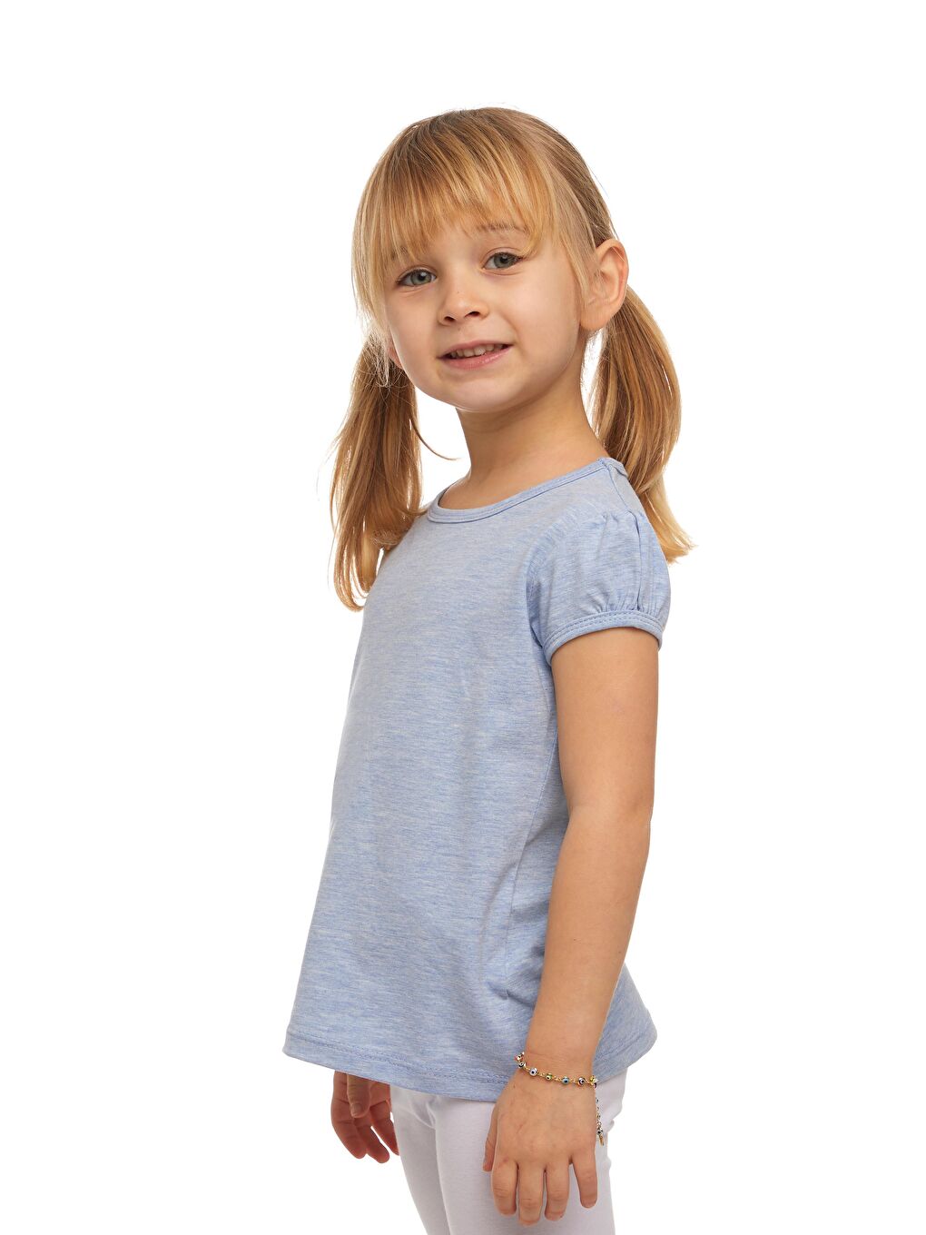 Mavi Melanj Kız Çocuk Kısa Kollu Basıc Tişört-1