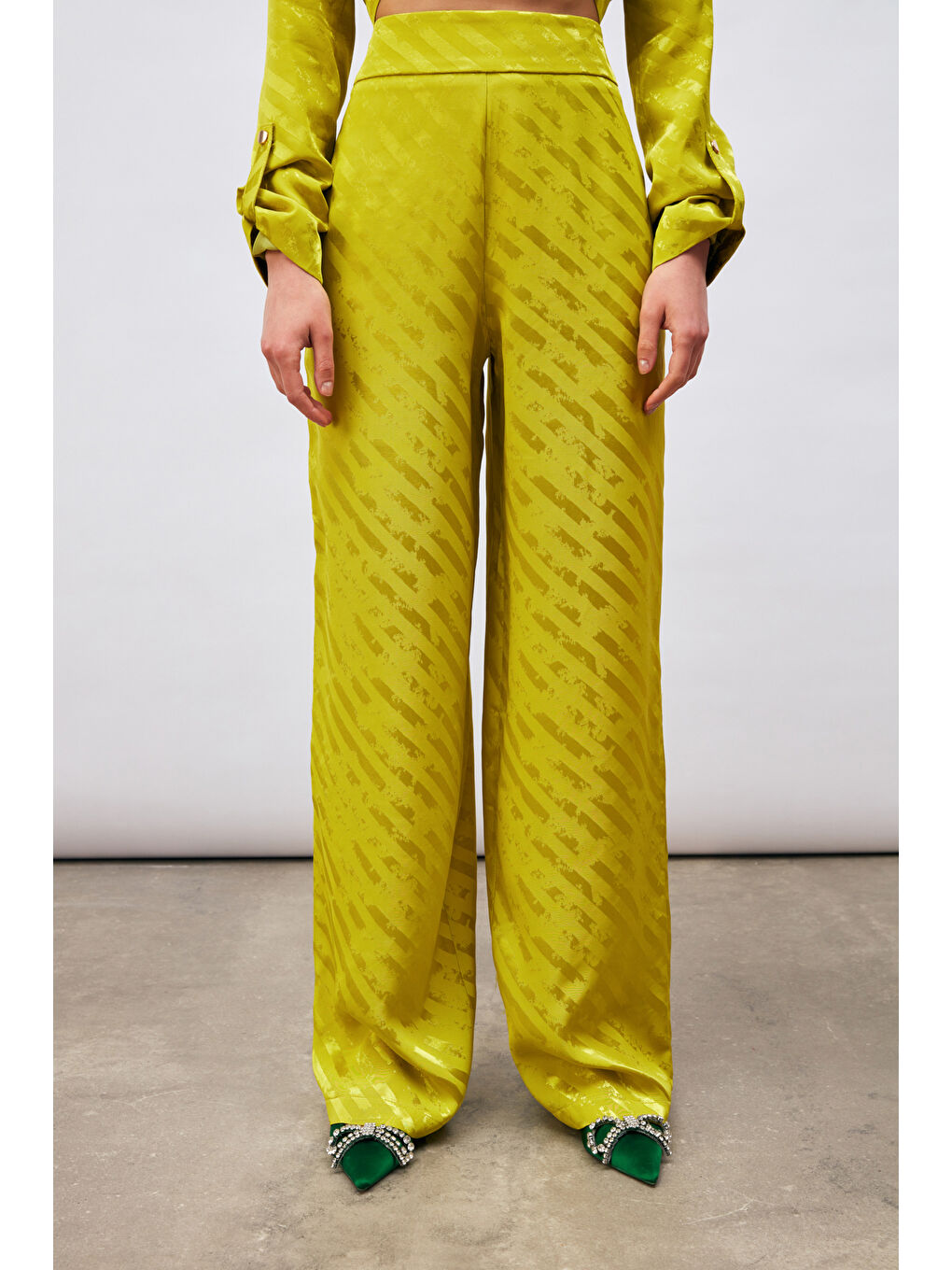 Desenli Salaş Pantolon - Yağ Yeşili-3