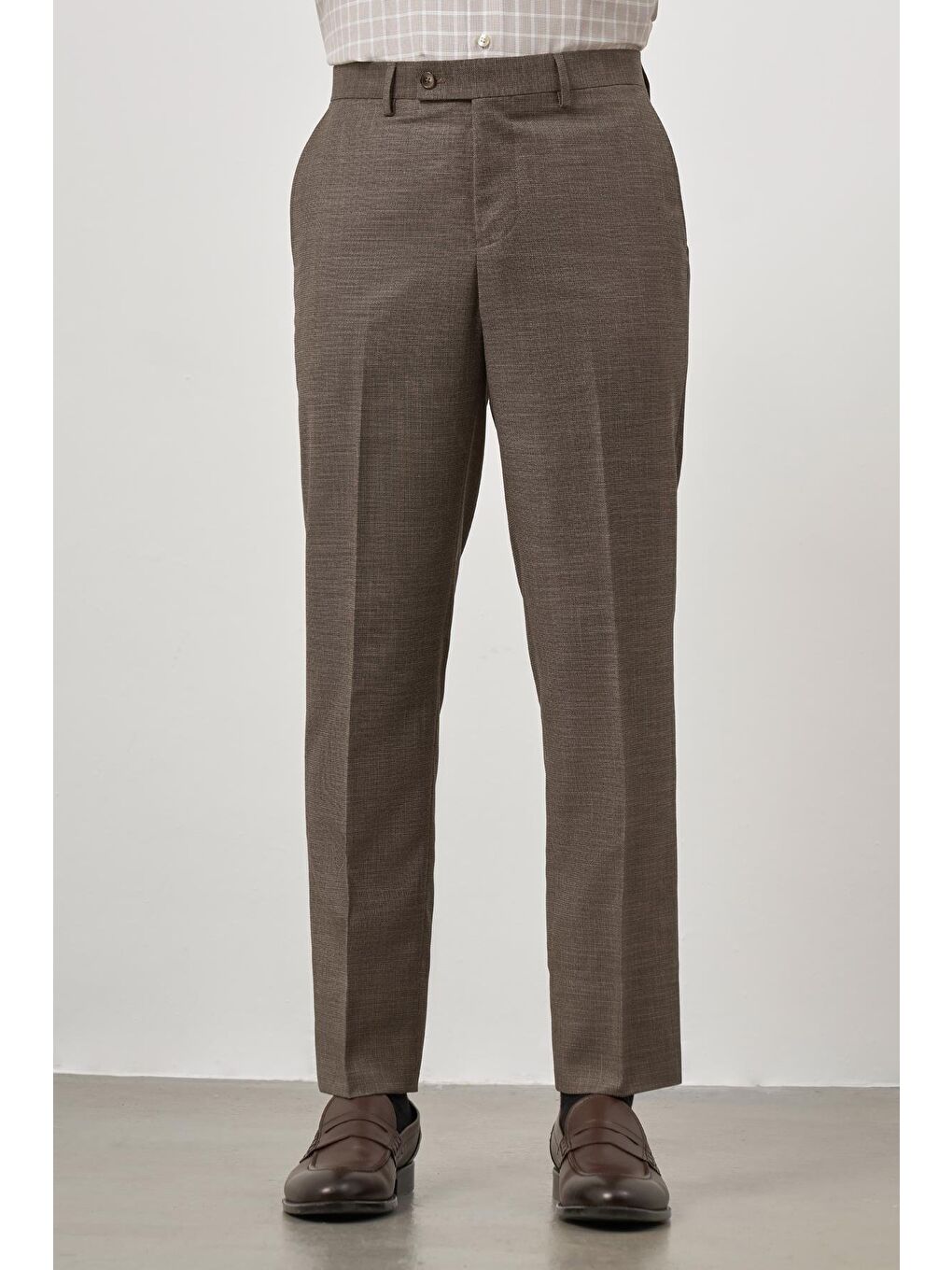 Kahverengi Koyu Vizon Yandan Cepli Comfort Fit Classic Erkek Pantolon 1003240166