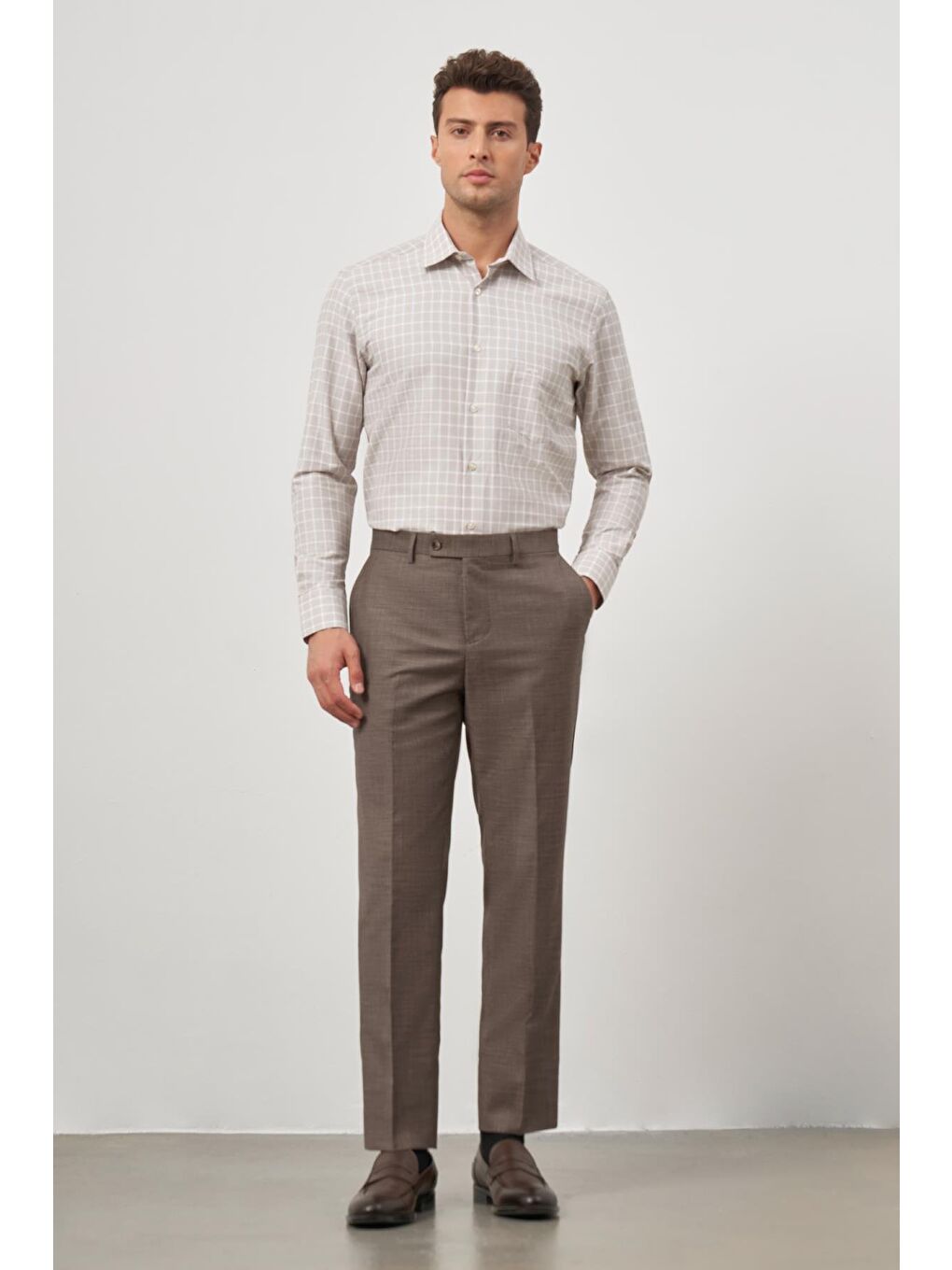 Kahverengi Koyu Vizon Yandan Cepli Comfort Fit Classic Erkek Pantolon 1003240166-1