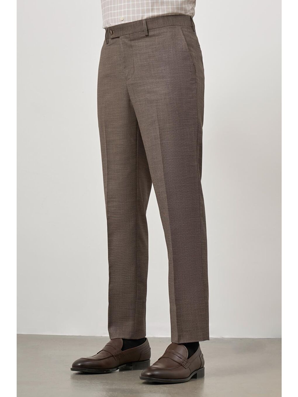 Kahverengi Koyu Vizon Yandan Cepli Comfort Fit Classic Erkek Pantolon 1003240166-2