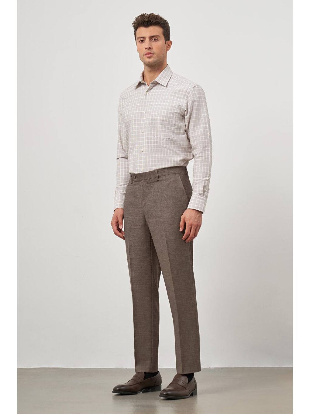 Kahverengi Koyu Vizon Yandan Cepli Comfort Fit Classic Erkek Pantolon 1003240166-3
