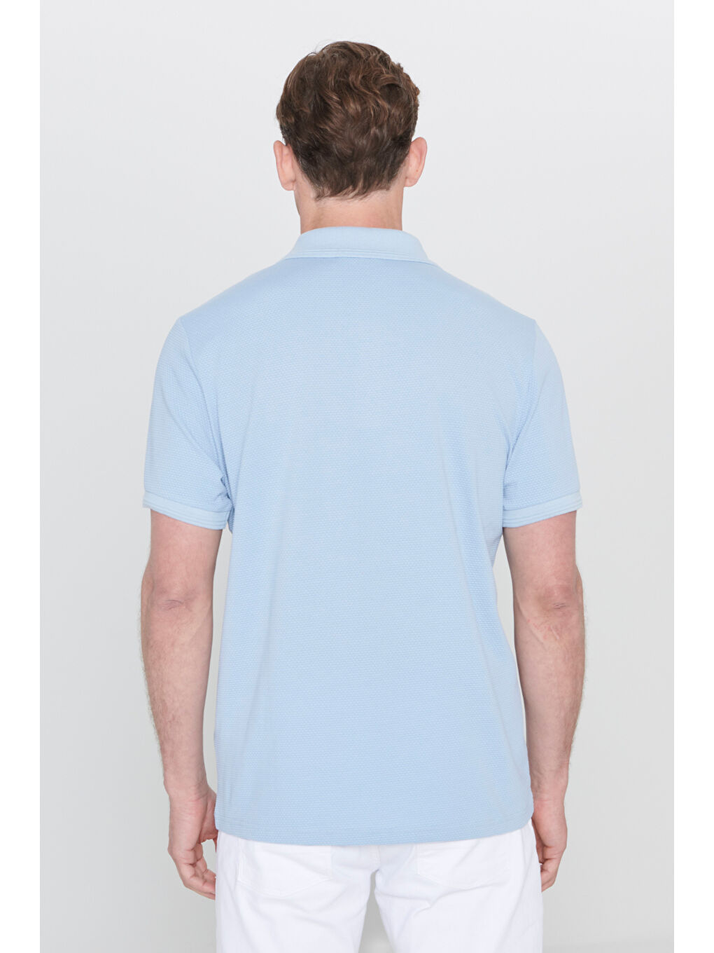 Erkek Açık Mavi Slim Fit Dar Kesim Polo Yaka Düz Pamuklu Tişört-4