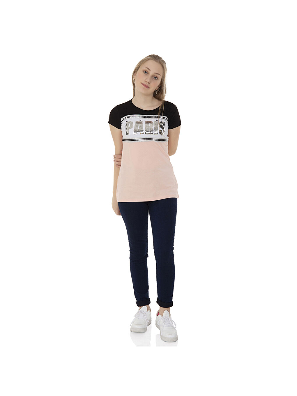 Toontoykids Pudra Kız Çocuk T-Shirt Paris Pul Nakış