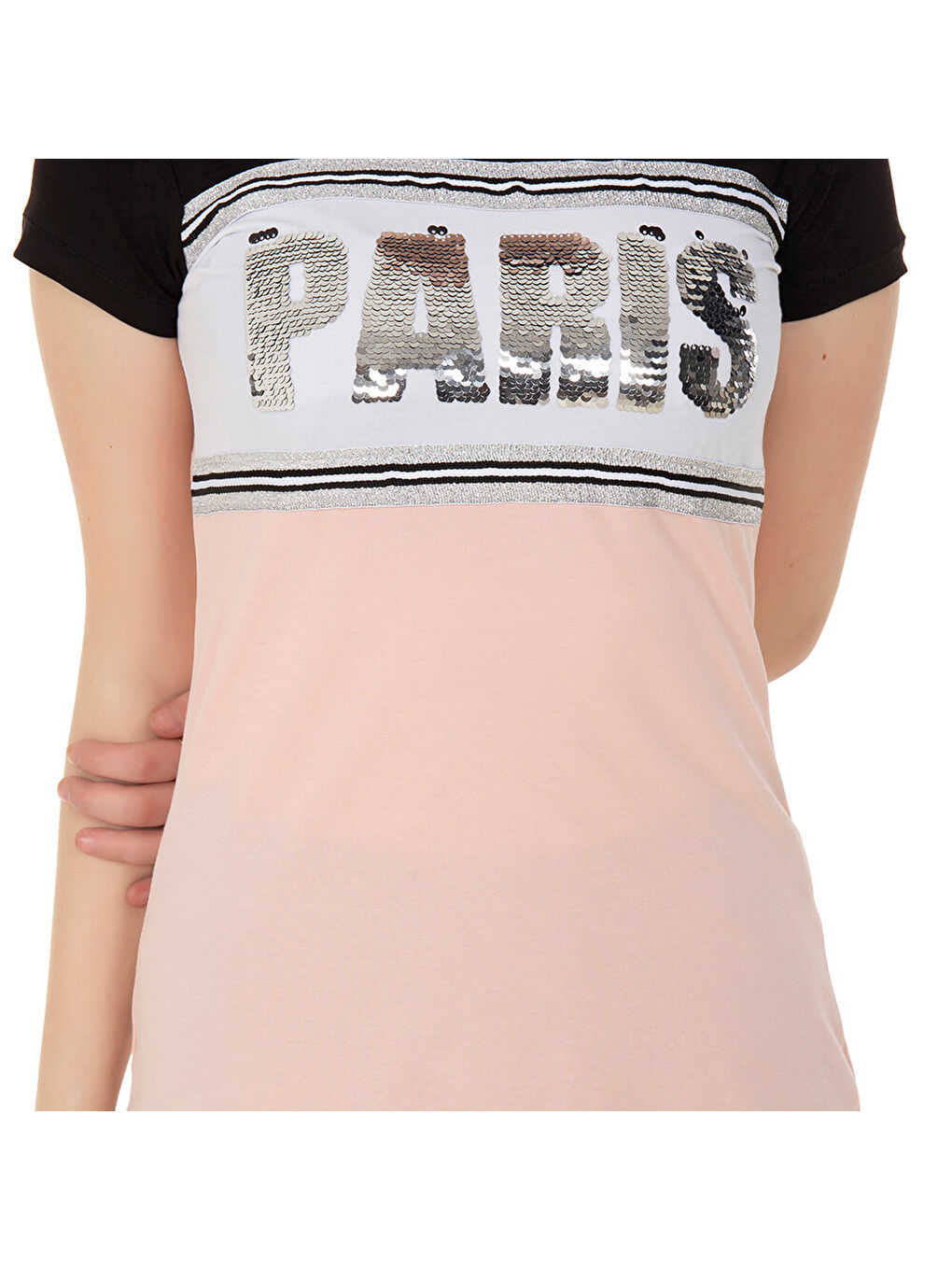 Toontoykids Pudra Kız Çocuk T-Shirt Paris Pul Nakış - 1