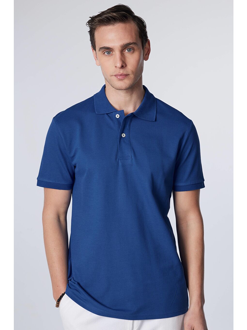 TUDORS İndigo Erkek Slim Fit Dar Kesim %100 Pamuk Düz Pike Indigo Polo Yaka Tişört