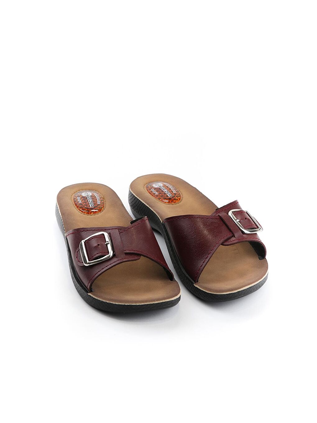 Bordo Yazlık Ayarlanabilir Tokalı Kadın Terlik