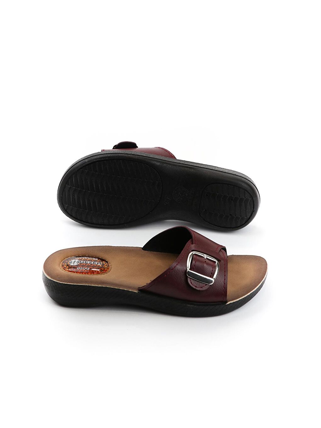 Bordo Yazlık Ayarlanabilir Tokalı Kadın Terlik-3