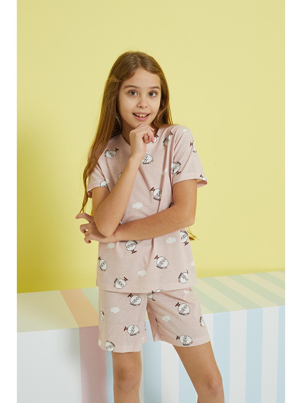 SİYAH İNCİ Somon Örme Şortlu Kız Çocuk Pijama Takımı