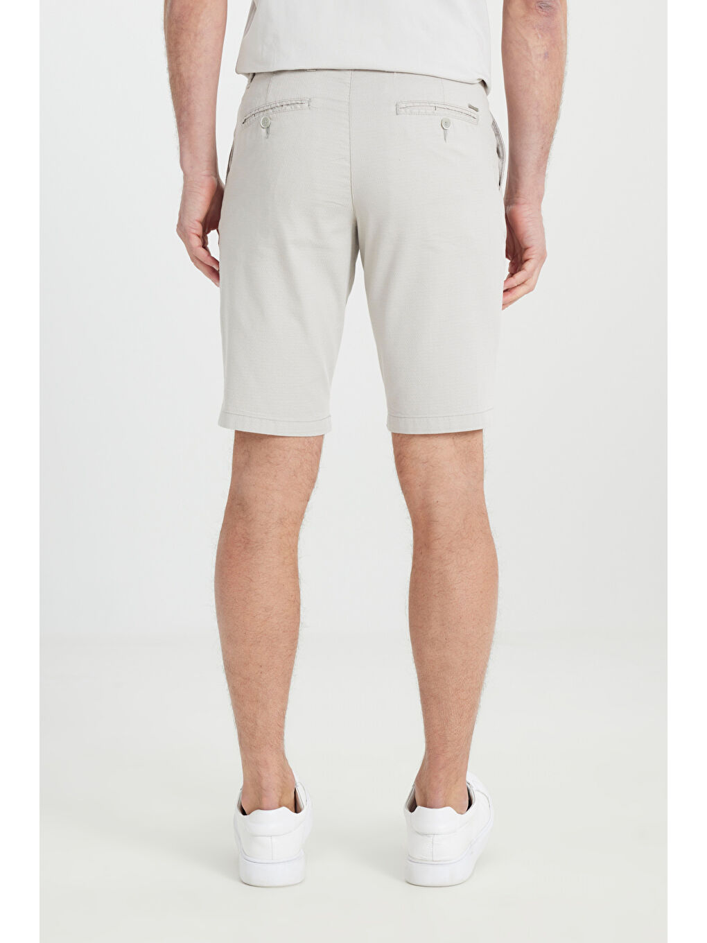 Bej Erkek Taş Slim Fit Dar Kesim Pamuklu Yan Cepli Armürlü Şort-4