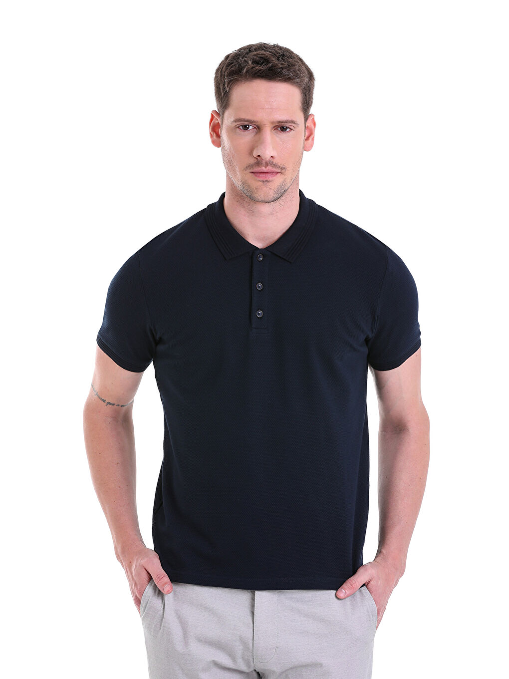 Hatemoğlu Lacivert Siyah Regular Fit Polo Yaka %100 Pamuk T-shirt - 4