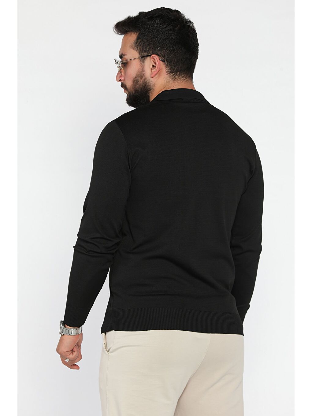 Siyah Yarım Fermuarlı Elastanlı Erkek Triko Kazak-2