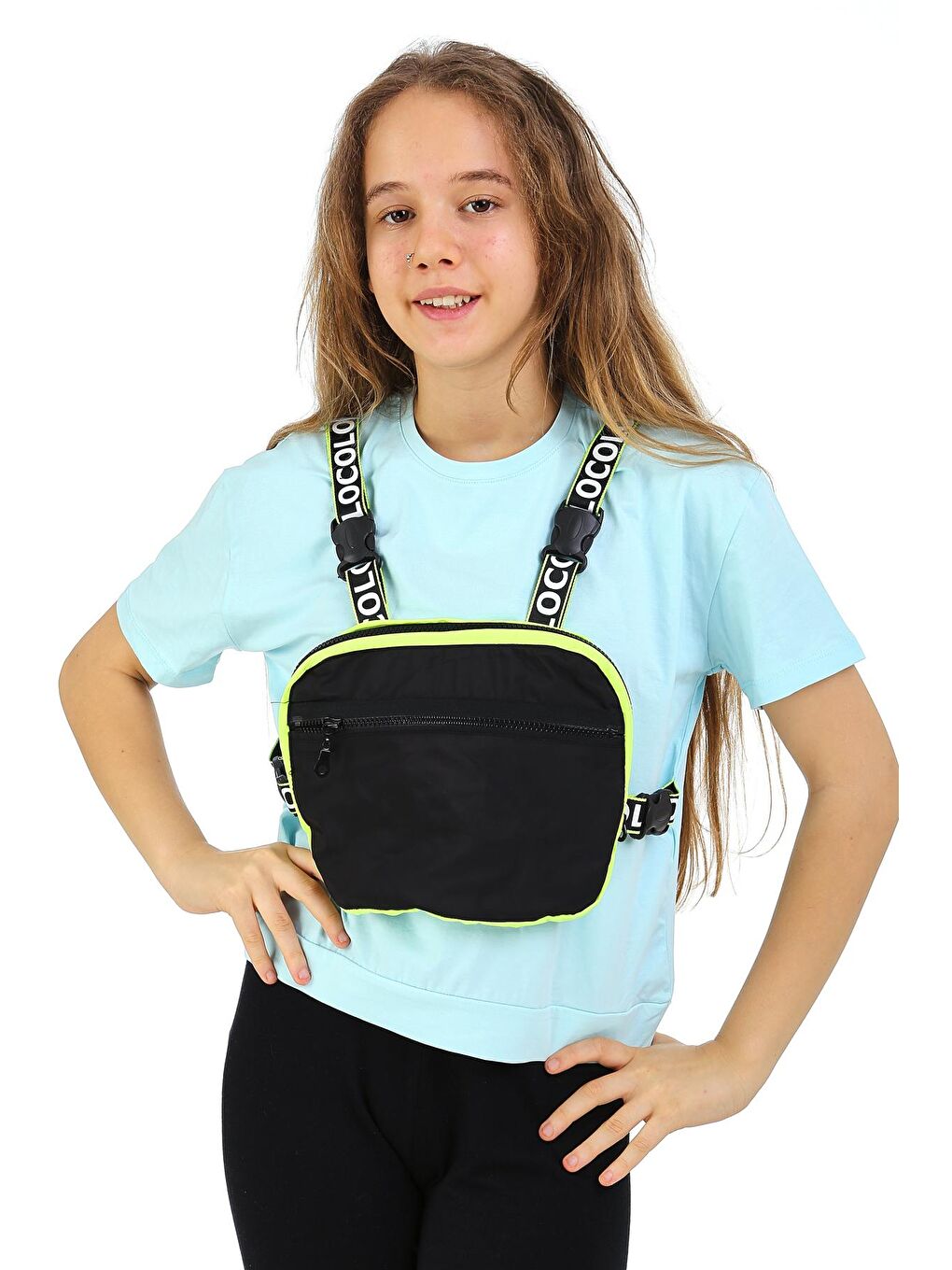 Turkuaz Kız Çocuk Çantalı T-shirt 10-15 Yaş 13868-1